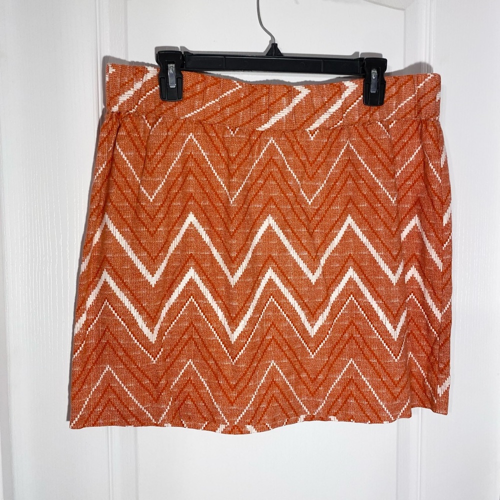 Banana Republic LINEN Blend Chevron Mini Skirt Orange White Size 12